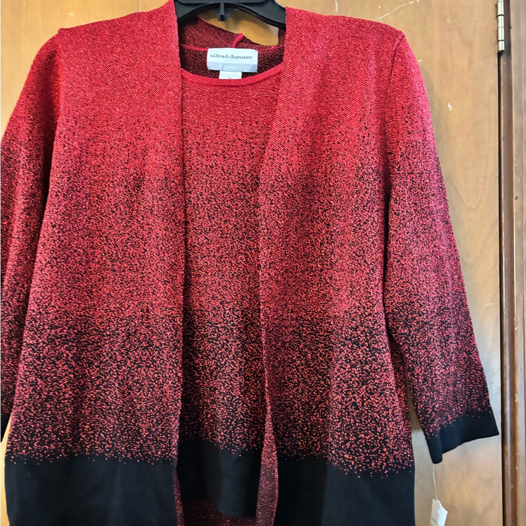 Alfred Dunner Red And Black Cardigan Sweater